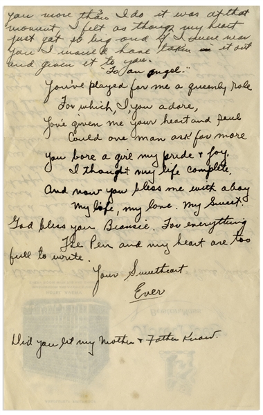 Moe Howard Autograph Letter Signed ''Your Sweetheart'' to His Wife Upon the Birth of Their Son in July 1935